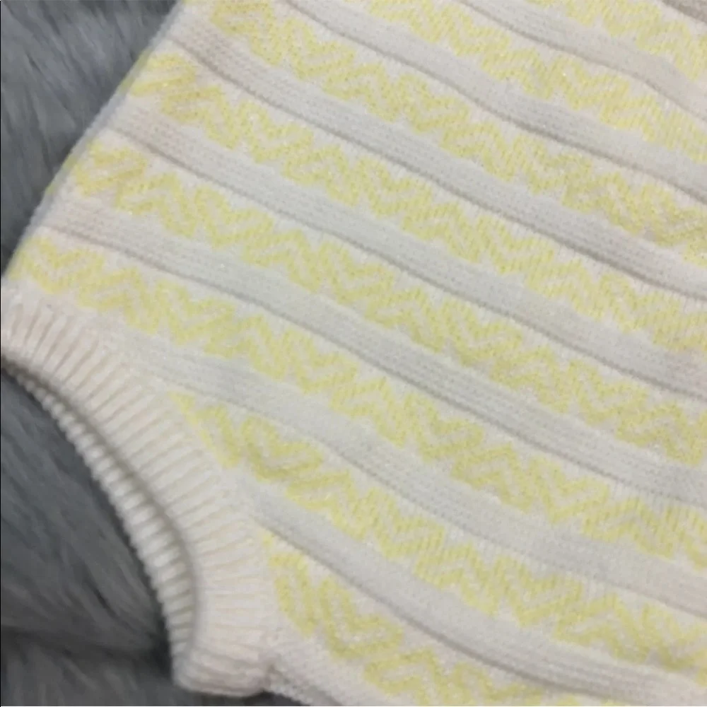 Vintage Baby Yellow White Knit Suspender Romper One Piece